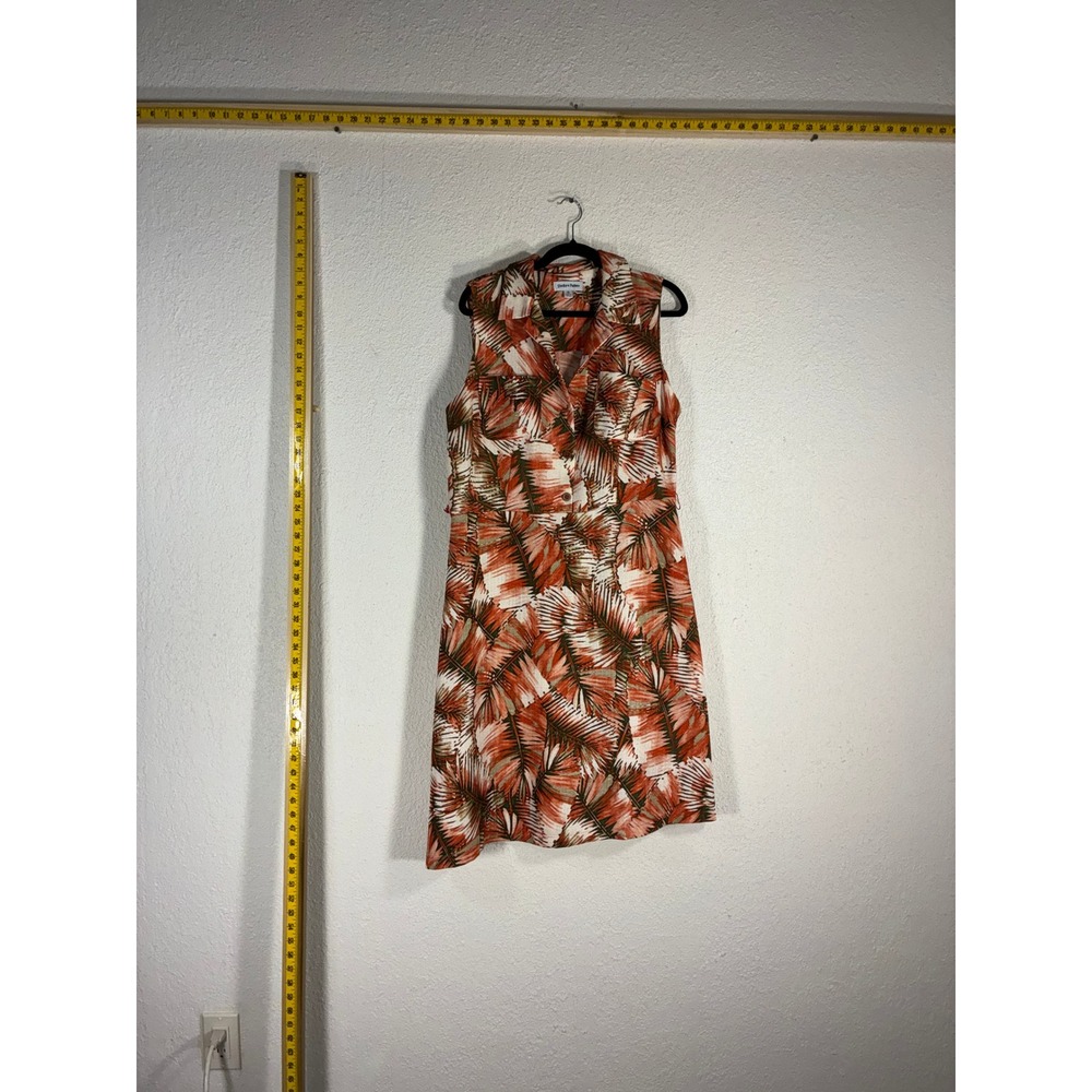 Shelby & Palmer Orange Tropical Palm Leaf Print Sleeveless Shirt Dress‎ Size 12